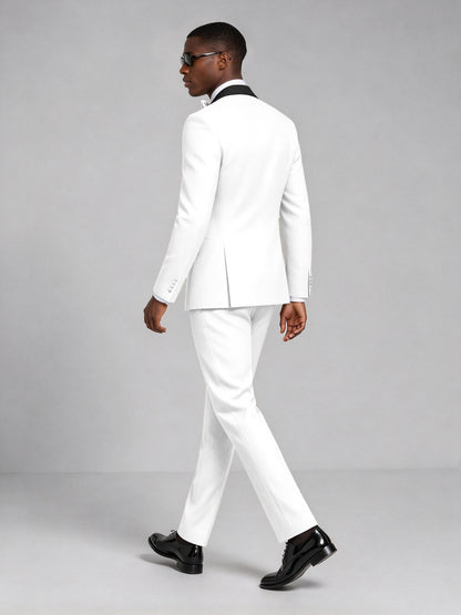 Men's White Double-Breasted Tuxedo Suit – Satin Shawl Lapel White-Tie Wedding & Gala 2-Piece Set - White
