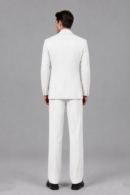 Savile Men's White Pleated 2-Piece Suit Set | Notch Lapel Blazer & Tailored Trousers - White - White_3