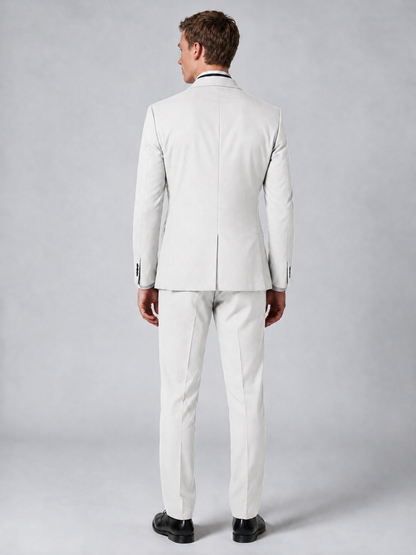 Savile Men's White Wrap Shawl Lapel 2-Piece Suit Set – Modern Jacket & Trousers - White - White_3