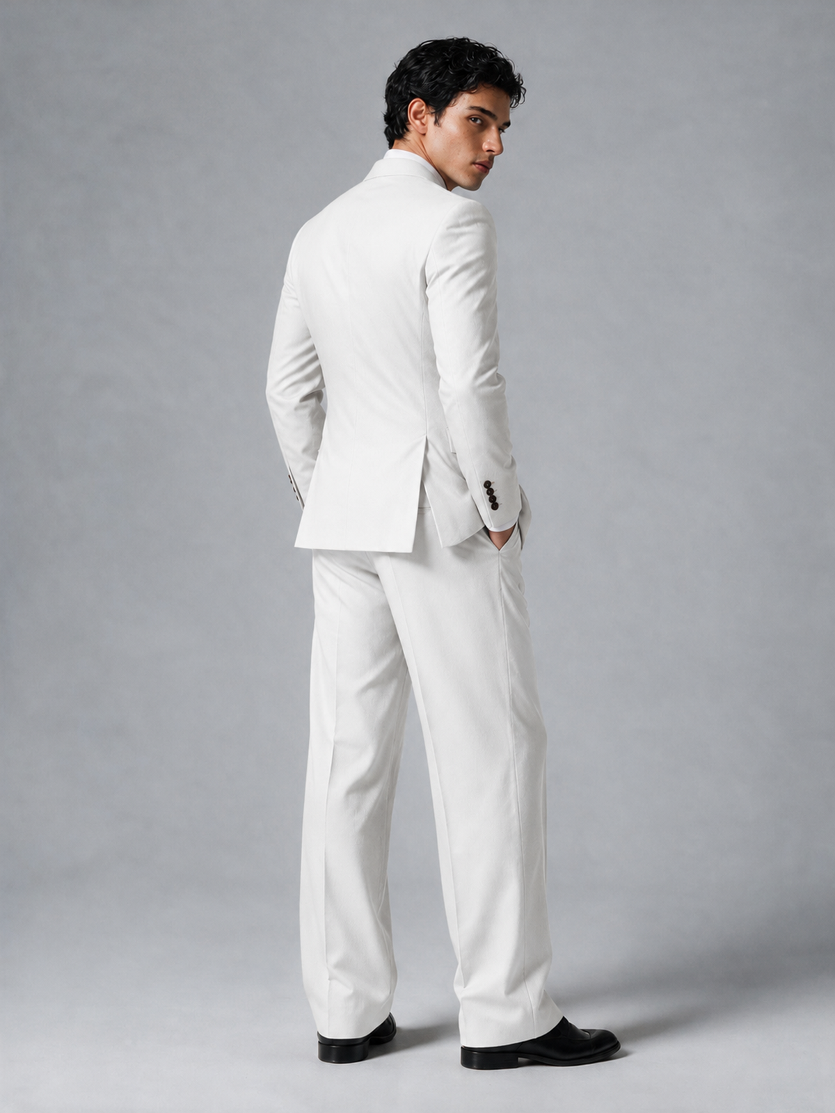Savile Men's White Double-Breasted 2-Piece Suit Set – Peak Lapel Blazer & Pleated Wide-Leg Trousers - White - White_3