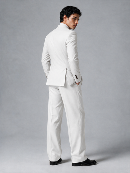 Savile Men's White Double-Breasted 2-Piece Suit Set – Peak Lapel Blazer & Pleated Wide-Leg Trousers - White - White_3