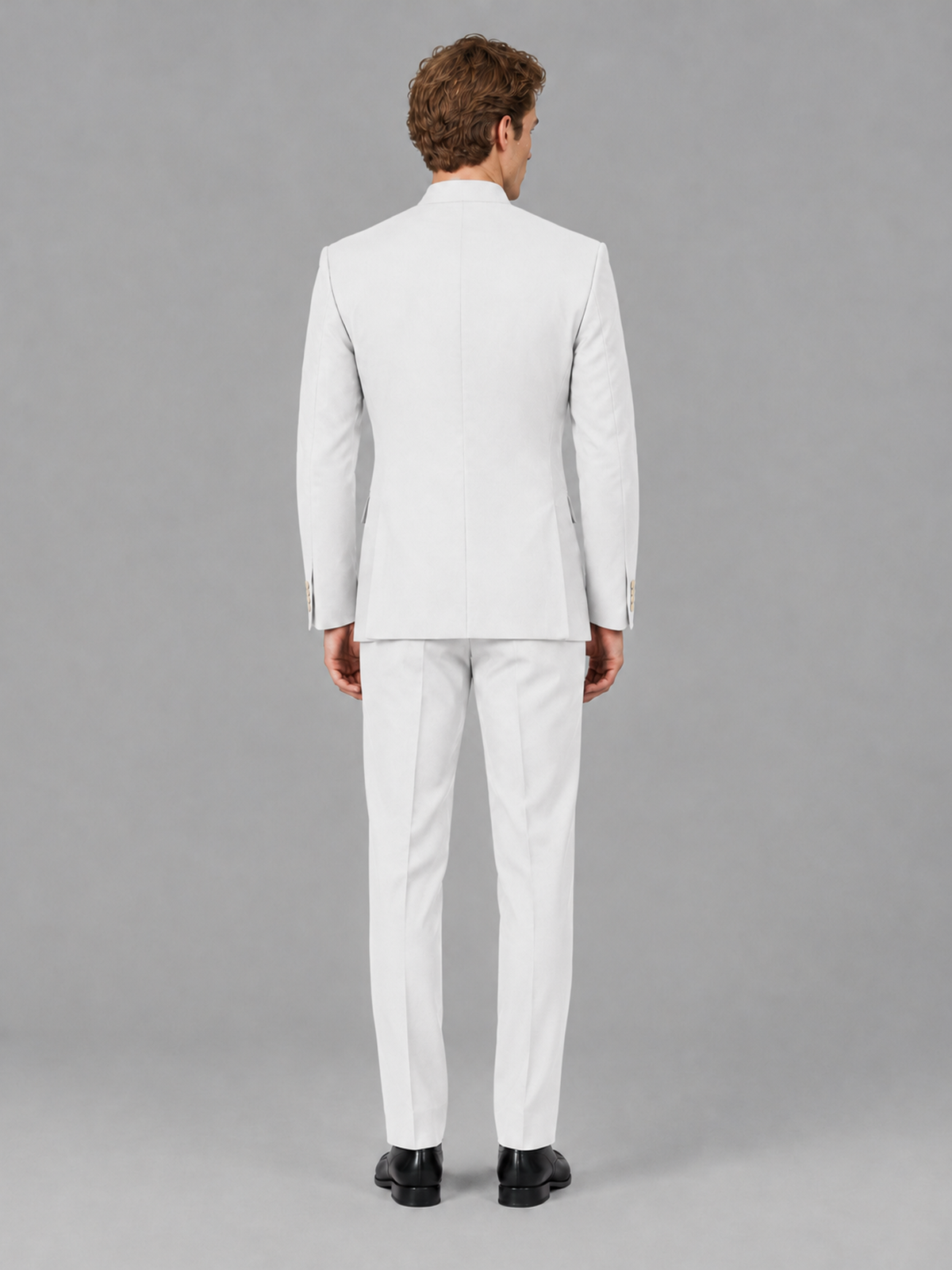 Savile Men's White Mandarin Collar Asymmetrical 2-Piece Suit Set – Modern Jacket & Trousers - White - White_3
