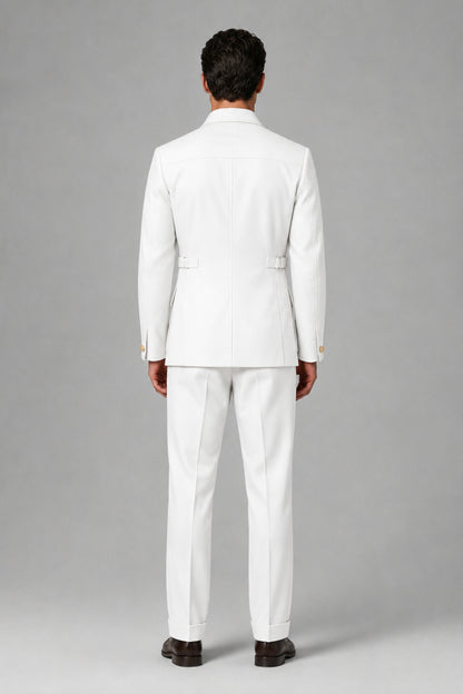 Savile White Safari Jacket & Trousers Two-Piece Men's Suit - White