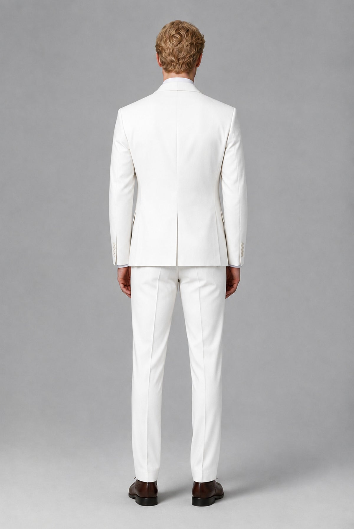 Savile Men's White Three-Piece Wedding Suit with Double-Breasted Waistcoat - White