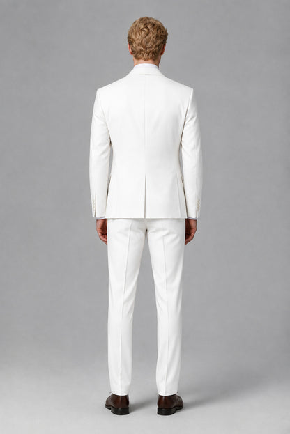 Savile Men's White Three-Piece Wedding Suit with Double-Breasted Waistcoat - White