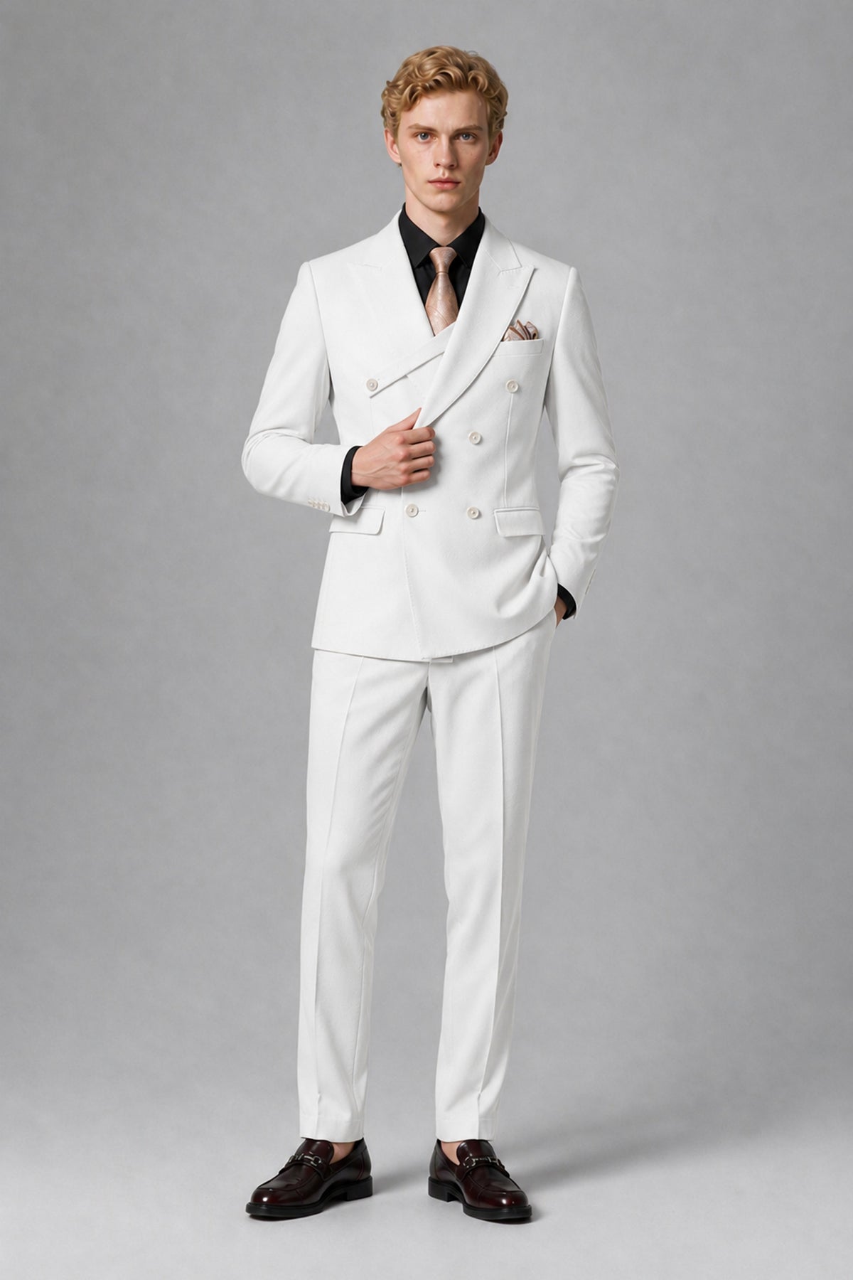 Savile Men's White Double-Breasted Two-Piece Suit - White