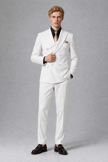 Savile Men's White Double-Breasted Two-Piece Suit - White
