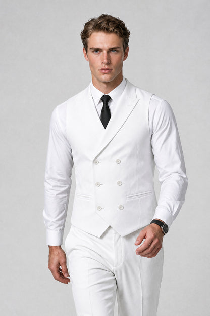 Men's Classic White Double-Breasted Shawl Lapel Suit Vest | Savile QX0100 - White