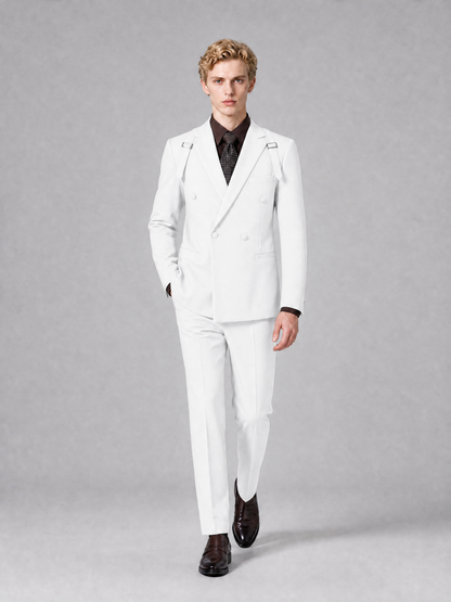 Men's Light White Double-Breasted Slim Fit 2-Piece Suit – Peak Lapel Wedding & Business Formal Set - White - White_4