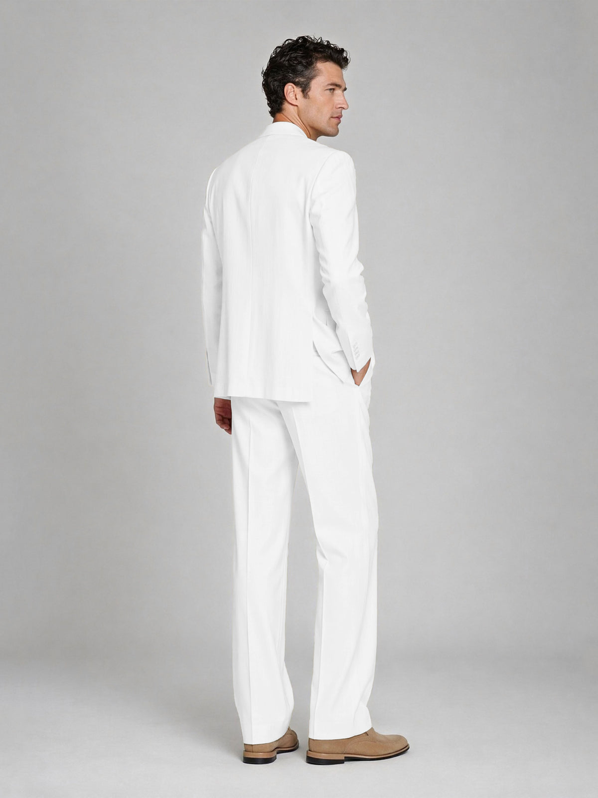 Men's White Double-Breasted 2-Piece Suit – Peak Lapel Wedding & Beach Formal Set with Vest - White