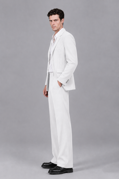 Savile Men's White Pleated 2-Piece Suit Set | Notch Lapel Blazer & Tailored Trousers - White - White_4