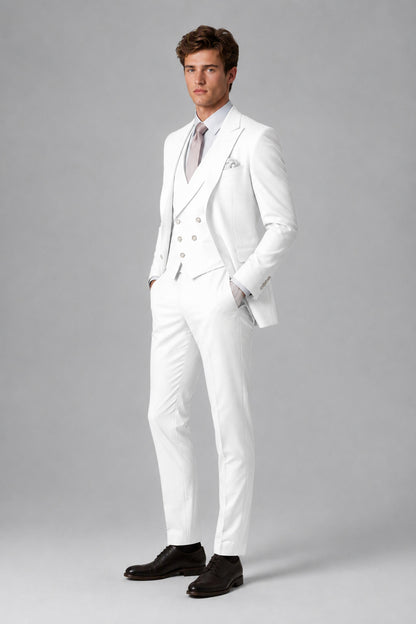 Savile Men's Dusty White 3-Piece Suit – Jacket, Vest & Trousers | QX0113 - White