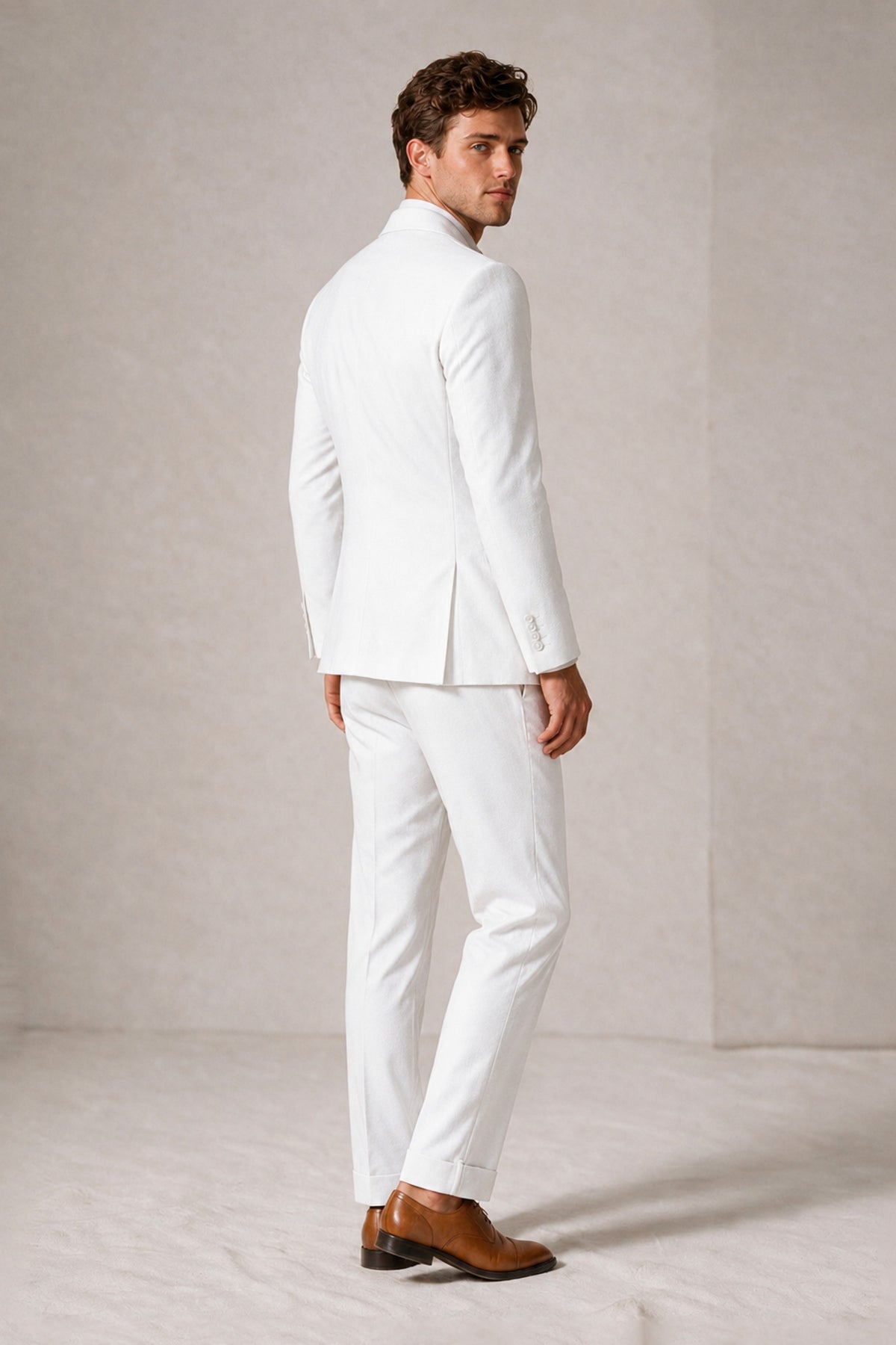 Savile Men's White Double-Breasted Slim Fit 2-Piece Suit Set – Peak Lapel Blazer & Cuffed Trousers | Wedding Prom Formal - White