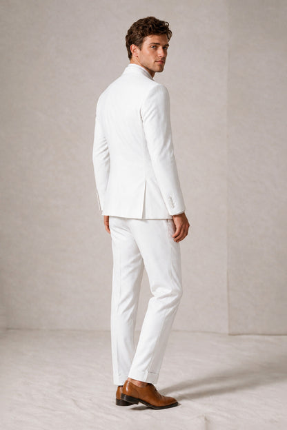 Savile Men's White Double-Breasted Slim Fit 2-Piece Suit Set – Peak Lapel Blazer & Cuffed Trousers | Wedding Prom Formal - White