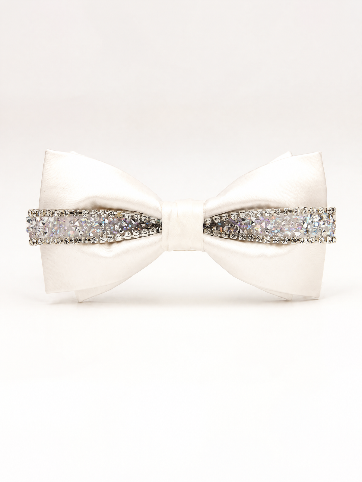 Savile Men's White Crystal Rhinestone Double-Layer Bow Tie | Stepped Pre-Tied Formal Tuxedo Neckwear - White - White (1)