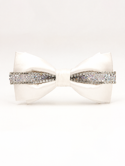 Savile Men's White Crystal Rhinestone Double-Layer Bow Tie | Stepped Pre-Tied Formal Tuxedo Neckwear - White - White (1)