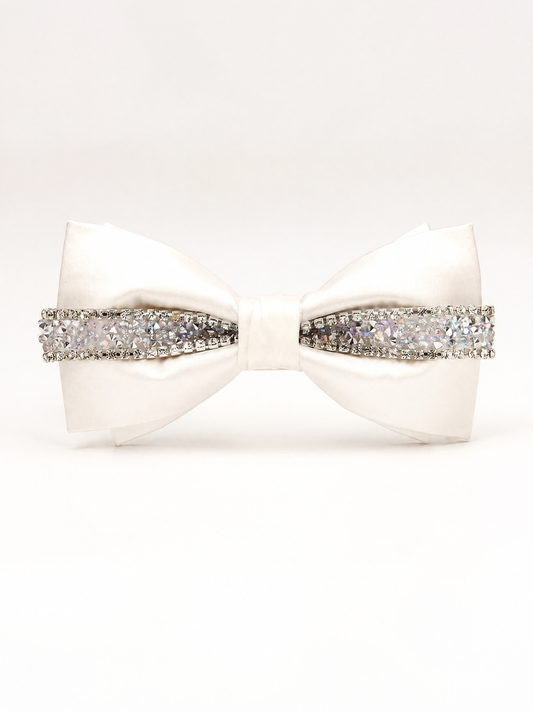 Savile Men's White Crystal Rhinestone Double-Layer Bow Tie | Stepped Pre-Tied Formal Tuxedo Neckwear - White - White (1)