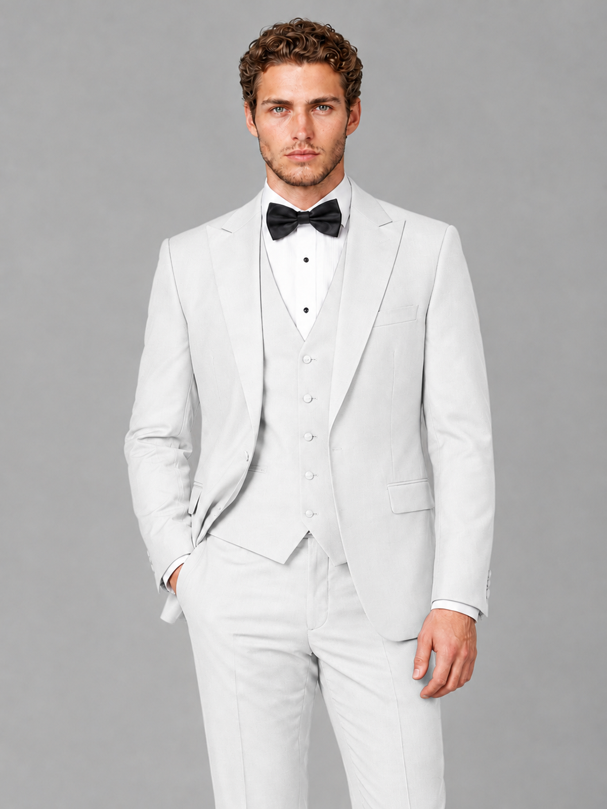 Savile Men's White Peak Lapel 3-Piece Tuxedo Suit | Jacket, Vest & Trousers - White