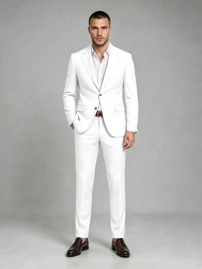 Savile Men's Dark White Wool-Blend 2-Piece Suit Set – Two-Button Notch Lapel Slim-Fit Blazer & Turn-Up Trousers - White