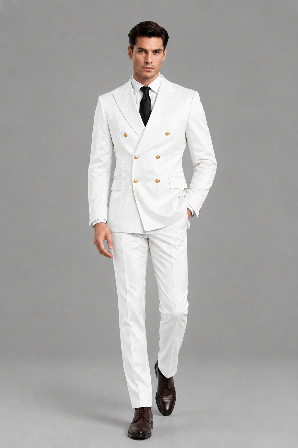 Savile Men's White Velvet Double-Breasted 2-Piece Suit Set | Peak Lapel Blazer & Trousers - White