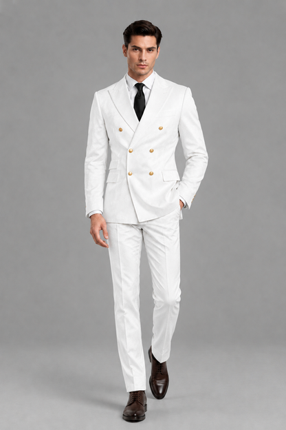 Savile Men's White Velvet Double-Breasted 2-Piece Suit Set | Peak Lapel Blazer & Trousers - White