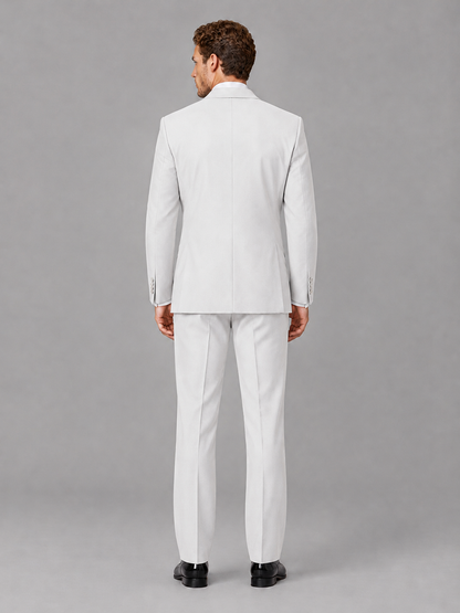 Savile Men's White Peak Lapel 3-Piece Tuxedo Suit | Jacket, Vest & Trousers - White