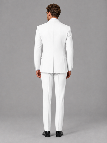 Savile Men's White Velvet Shawl Lapel Tuxedo Suit – Modern Side-Buckle Dinner Jacket & Trousers 2-Piece Set - White