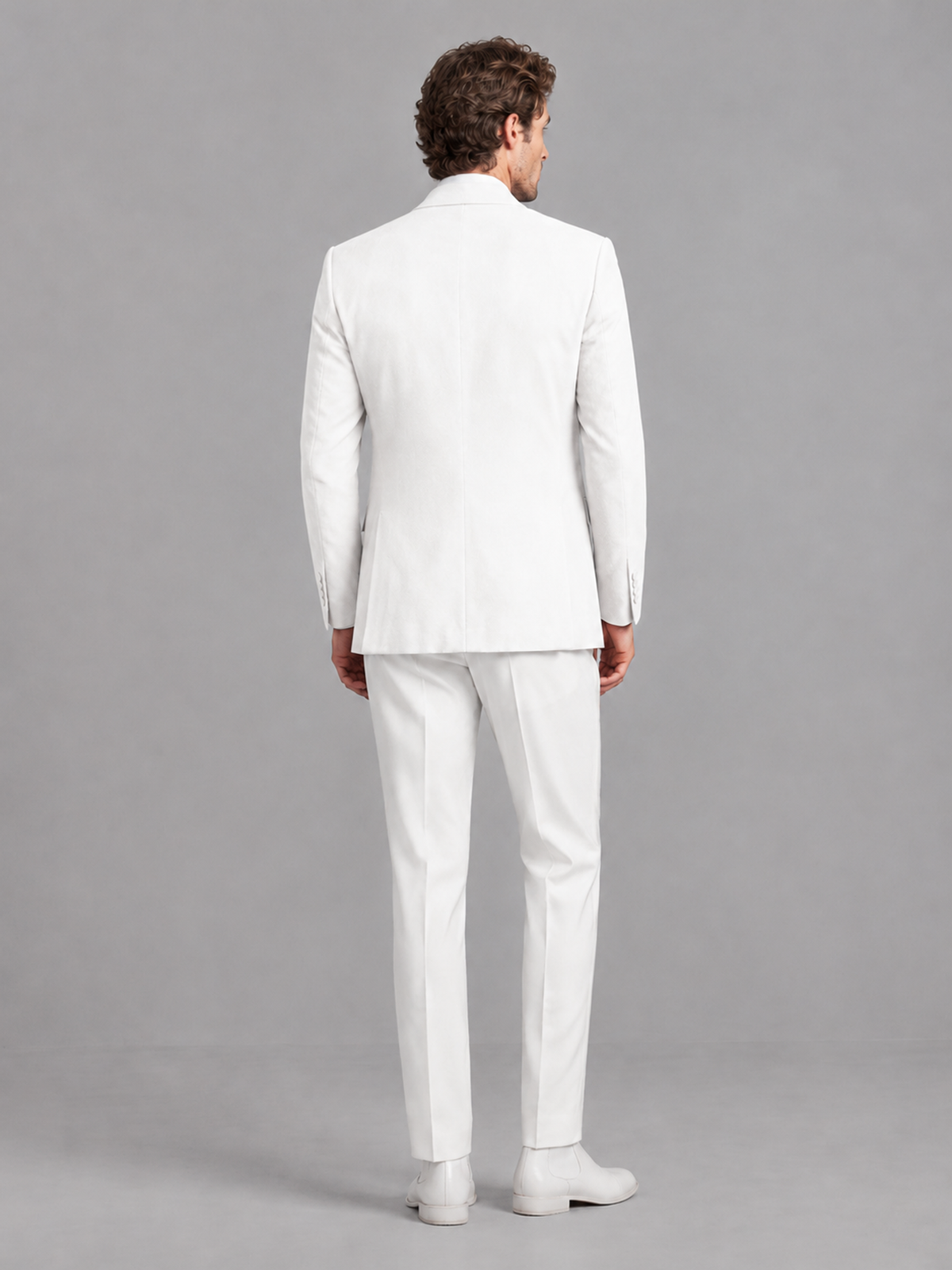 Savile Men's White Velvet Shawl Lapel 2-Piece Tuxedo Suit Set | Jacket & White Trousers - White - White (2)