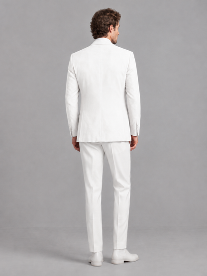 Savile Men's White Velvet Shawl Lapel 2-Piece Tuxedo Suit Set | Jacket & White Trousers - White - White (2)