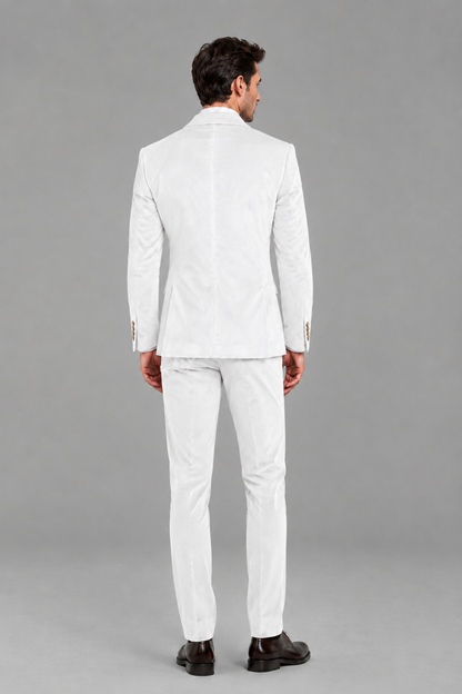 Savile Men's White Velvet Double-Breasted 2-Piece Suit Set | Peak Lapel Blazer & Trousers - White