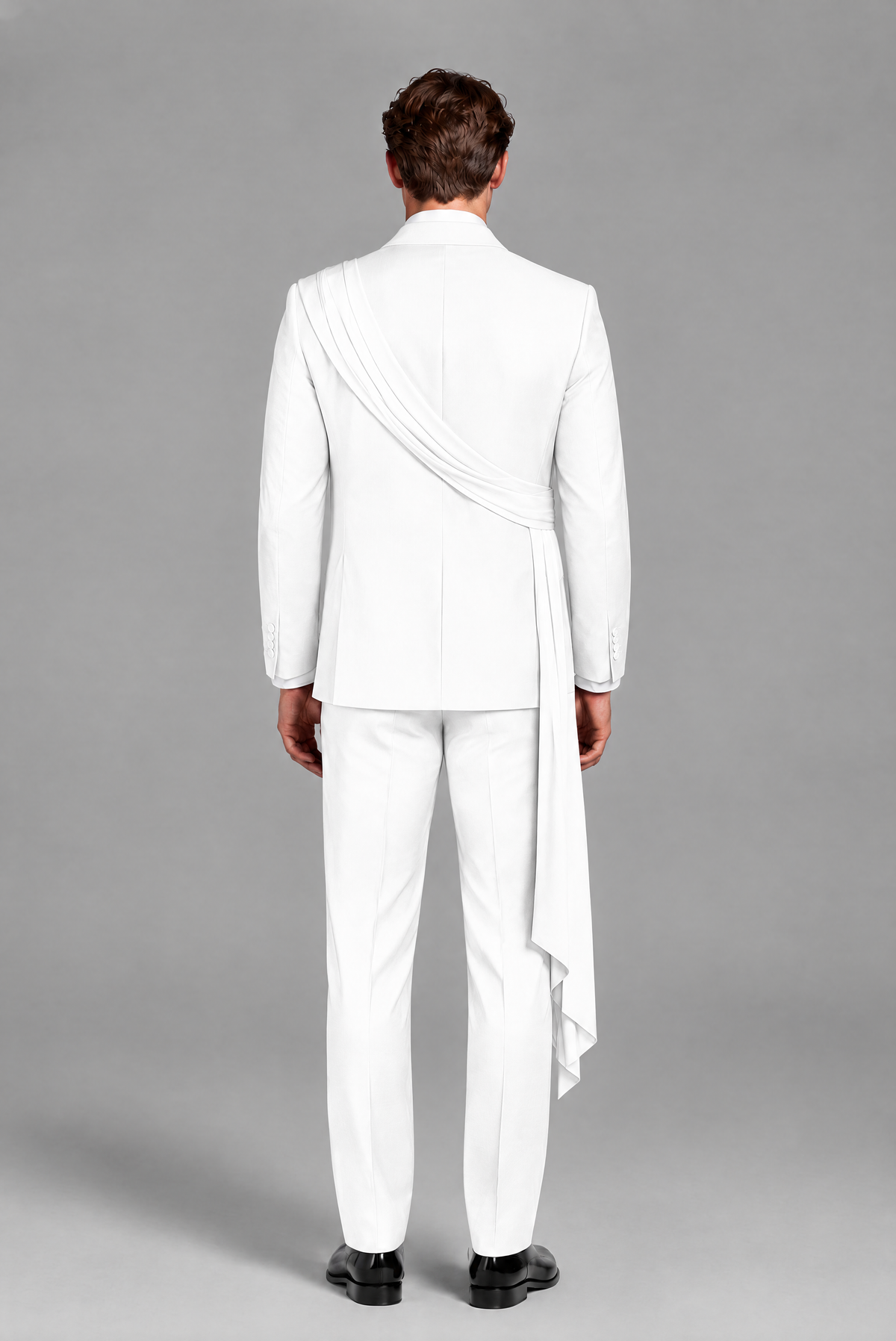 Men's White Draped Sash Suit – Peak Lapel 2-Piece Slim Fit Party, Gala & Wedding Set - White