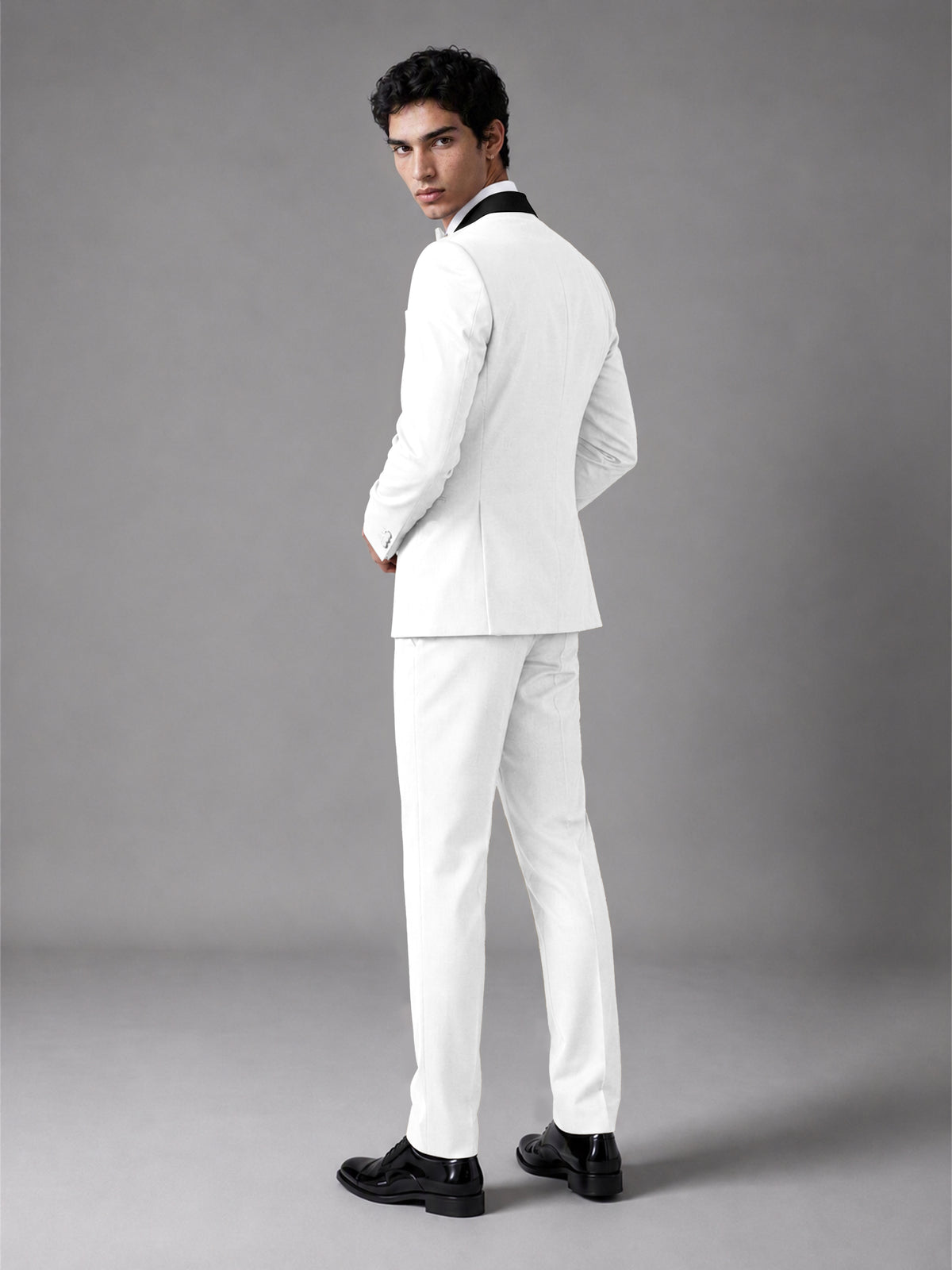 Men's White Double-Breasted Satin Peak Lapel Tuxedo Suit Set (Jacket + Trousers) - White