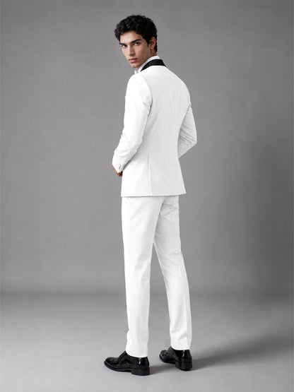 Men's White Double-Breasted Satin Peak Lapel Tuxedo Suit Set (Jacket + Trousers) - White