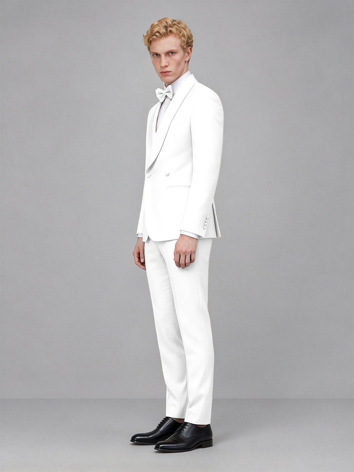 Men's White Single-Button White Satin Shawl Lapel Tuxedo Suit Set | Blazer & Trousers - White