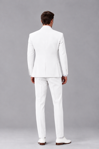 Savile White 3-Piece Suit with Notch Lapel & Chain Vest - White