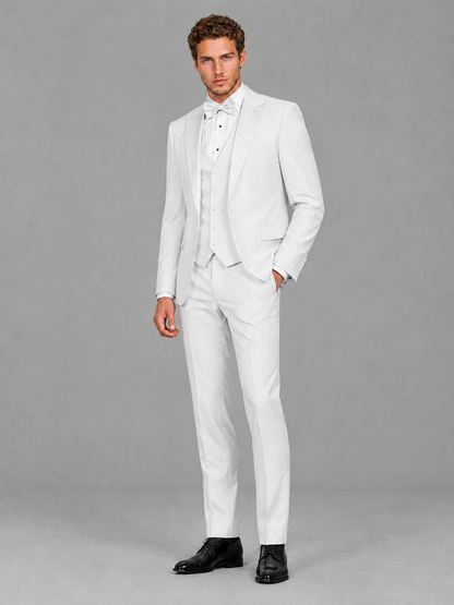 Savile Men's White Peak Lapel 3-Piece Tuxedo Suit | Jacket, Vest & Trousers - White