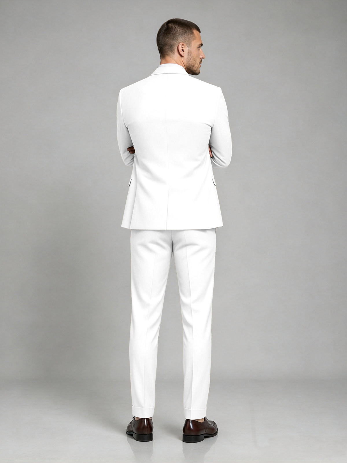 Savile Men's Dark White Wool-Blend 2-Piece Suit Set – Two-Button Notch Lapel Slim-Fit Blazer & Turn-Up Trousers - White