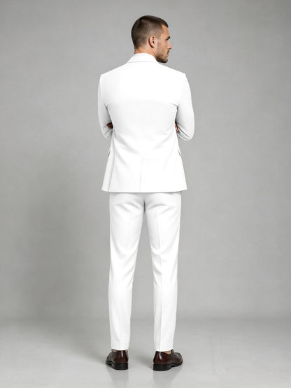 Savile Men's Dark White Wool-Blend 2-Piece Suit Set – Two-Button Notch Lapel Slim-Fit Blazer & Turn-Up Trousers - White
