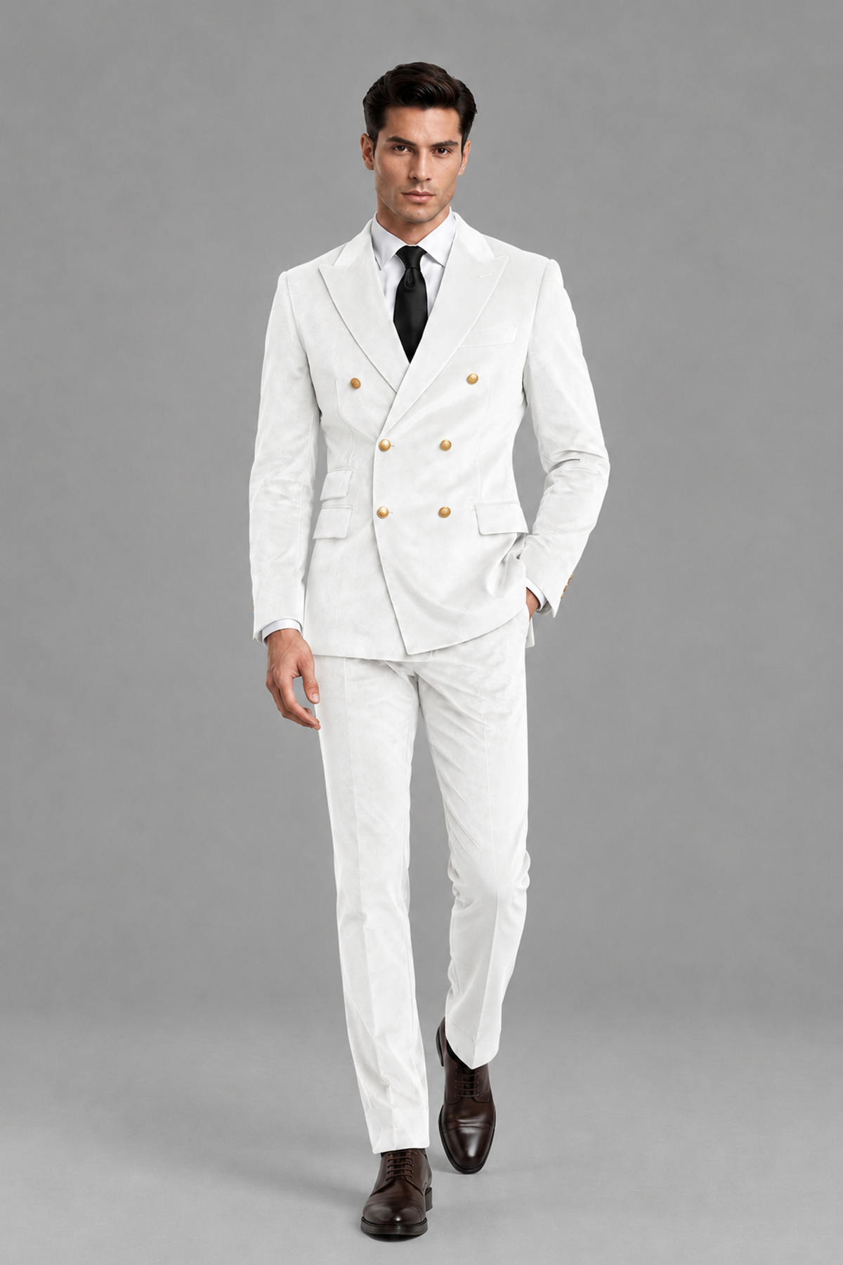 Savile Men's White Velvet Double-Breasted 2-Piece Suit Set | Peak Lapel Blazer & Trousers - White