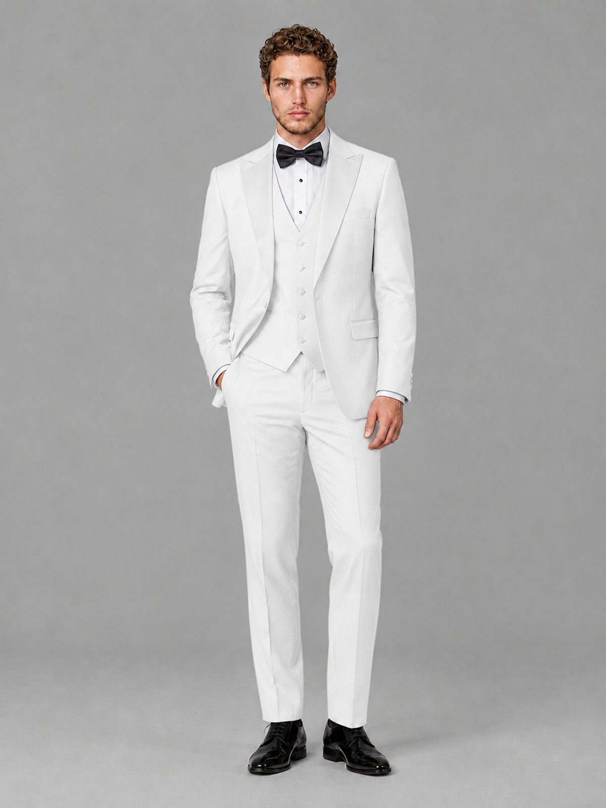 Savile Men's White Peak Lapel 3-Piece Tuxedo Suit | Jacket, Vest & Trousers - White