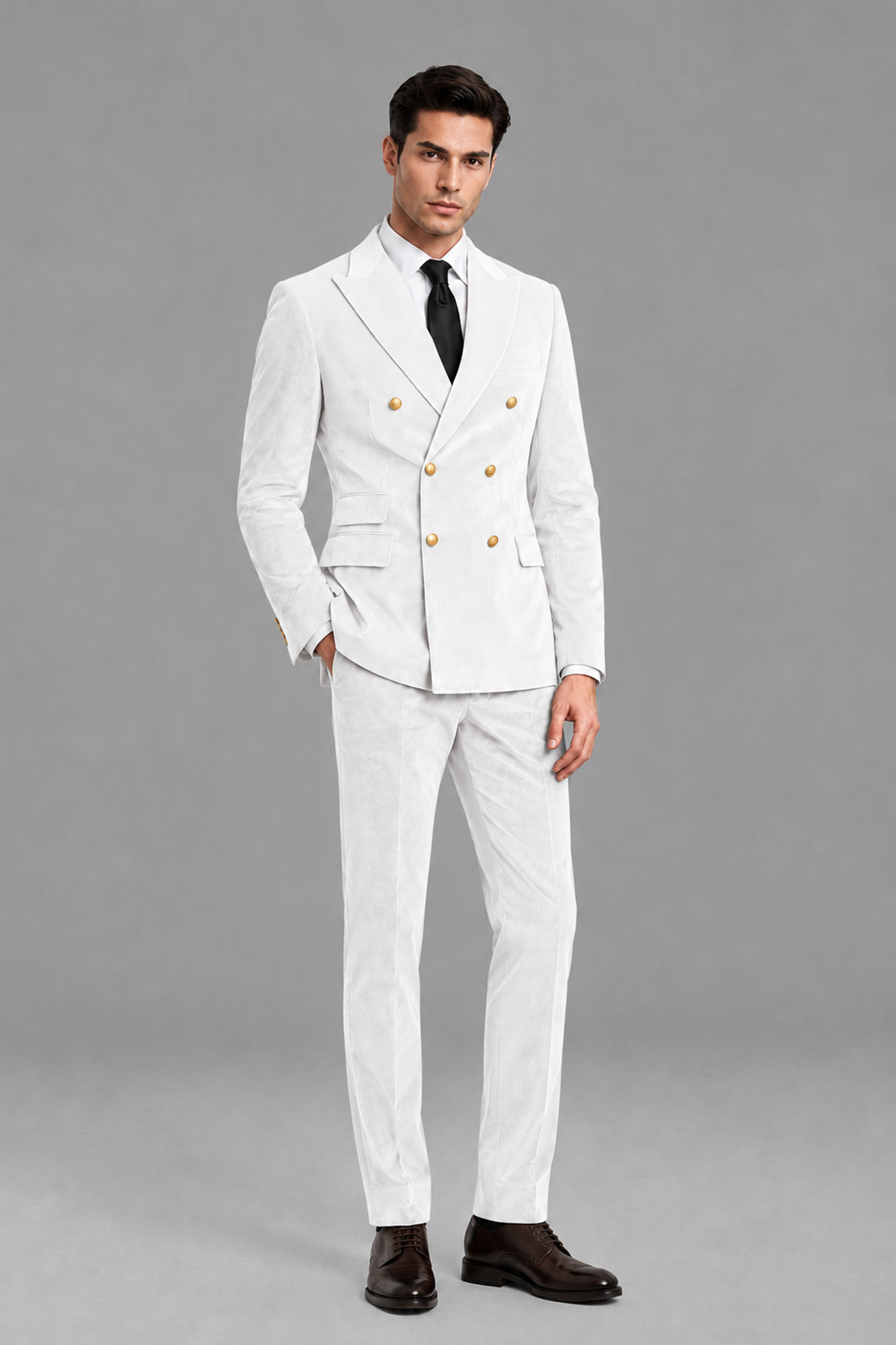 Savile Men's White Velvet Double-Breasted 2-Piece Suit Set | Peak Lapel Blazer & Trousers - White