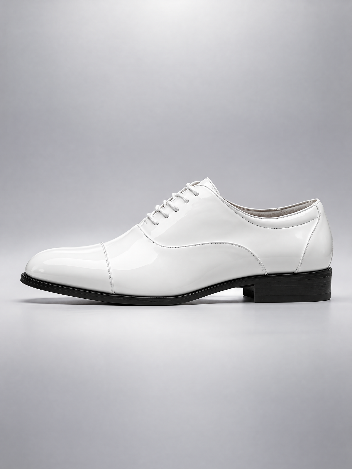 Savile Men's White Patent Leather Cap Toe Oxford Shoes | Tuxedo Formal Dress Shoes - White - White  (1)