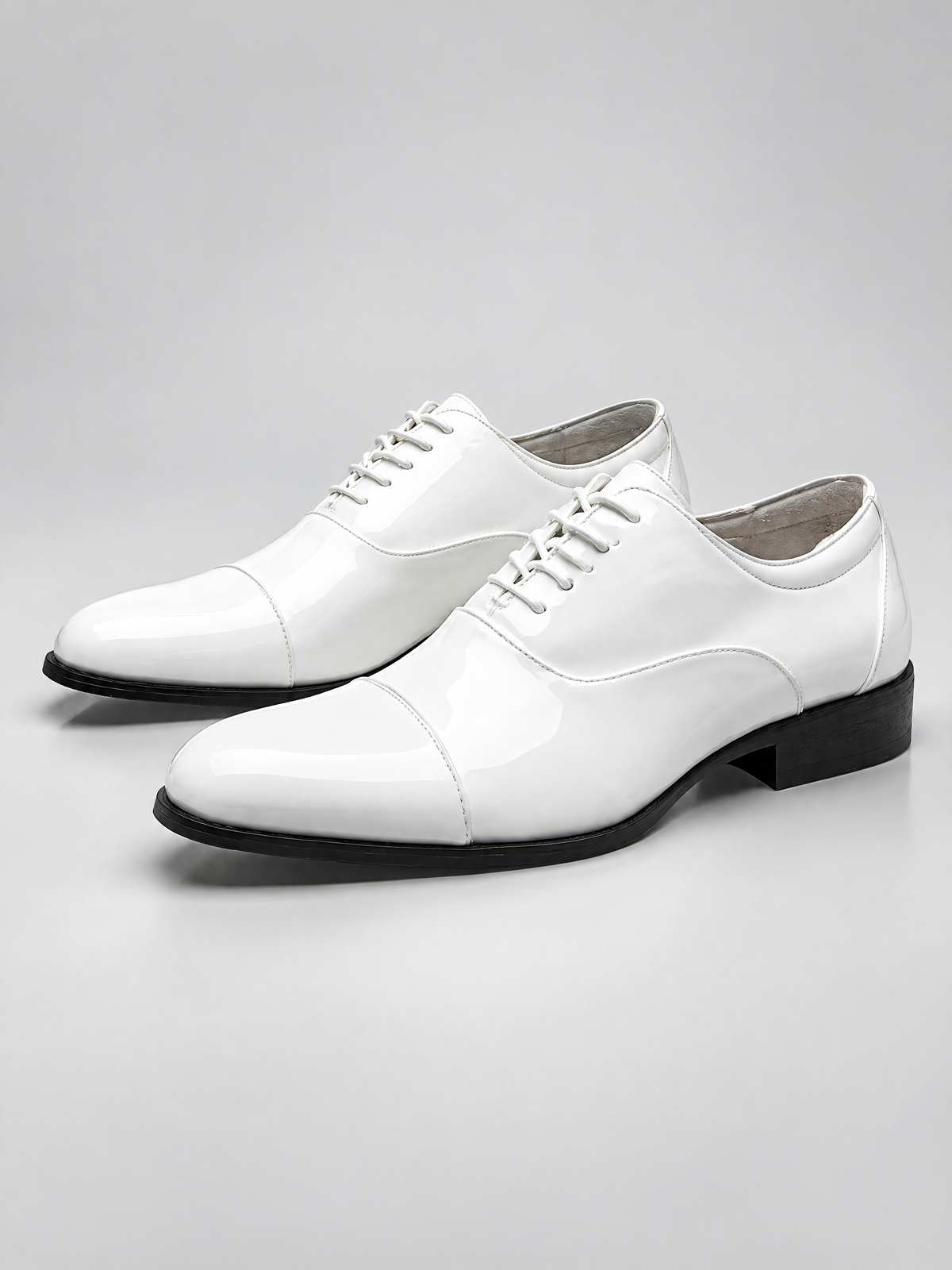 Savile Men's White Patent Leather Cap Toe Oxford Shoes | Tuxedo Formal Dress Shoes - White - White  (2)