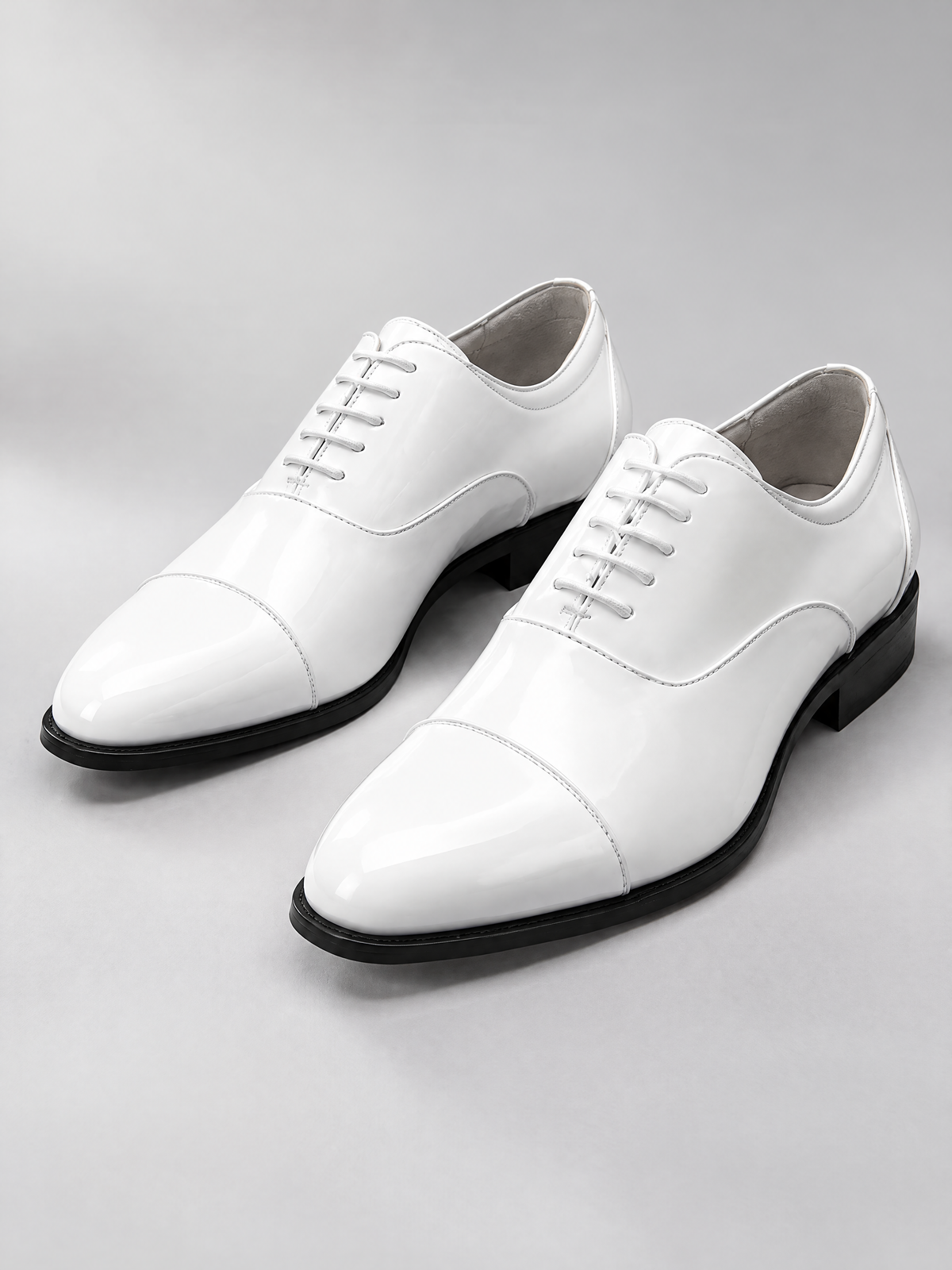 Savile Men's White Patent Leather Cap Toe Oxford Shoes | Tuxedo Formal Dress Shoes - White - White  (3)