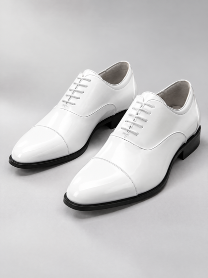 Savile Men's White Patent Leather Cap Toe Oxford Shoes | Tuxedo Formal Dress Shoes - White - White  (3)