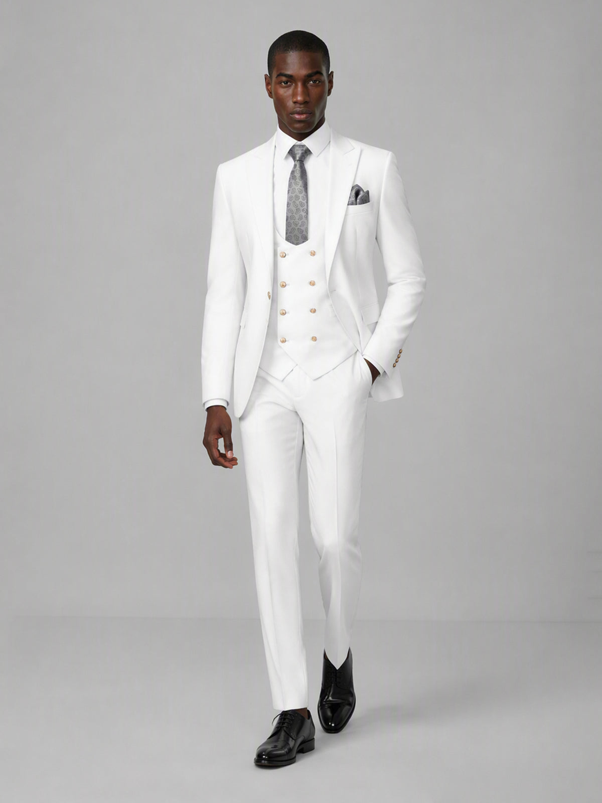Men's White 3-Piece Suit Set – Jacket, Double-Breasted Vest & Trousers