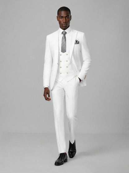 Men's White 3-Piece Suit Set – Jacket, Double-Breasted Vest & Trousers