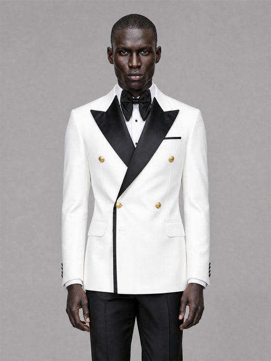 Men's White Double-Breasted 2-Piece Suit Set – Jacket & Trousers