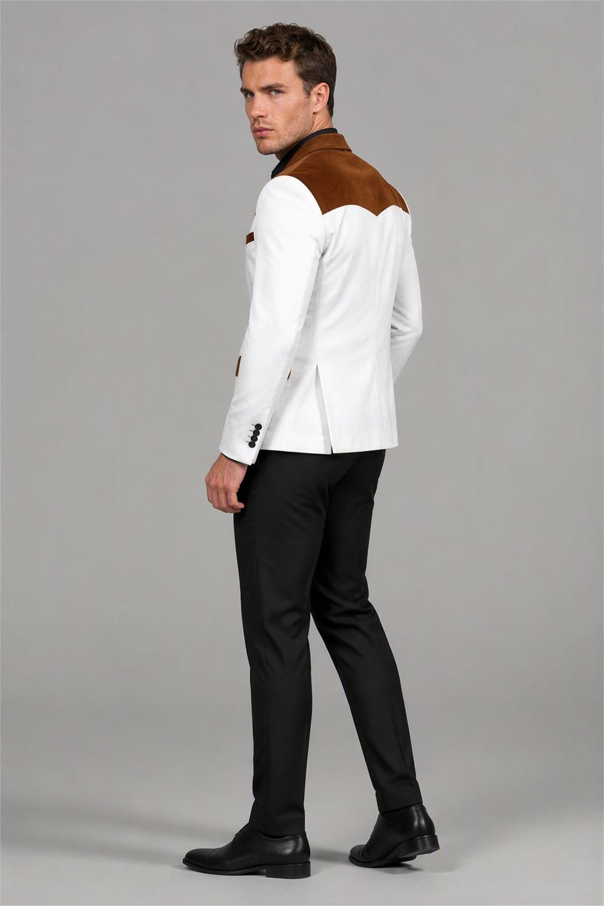 Men's White Velvet Contrast Blazer - Back View | Savile AA0001