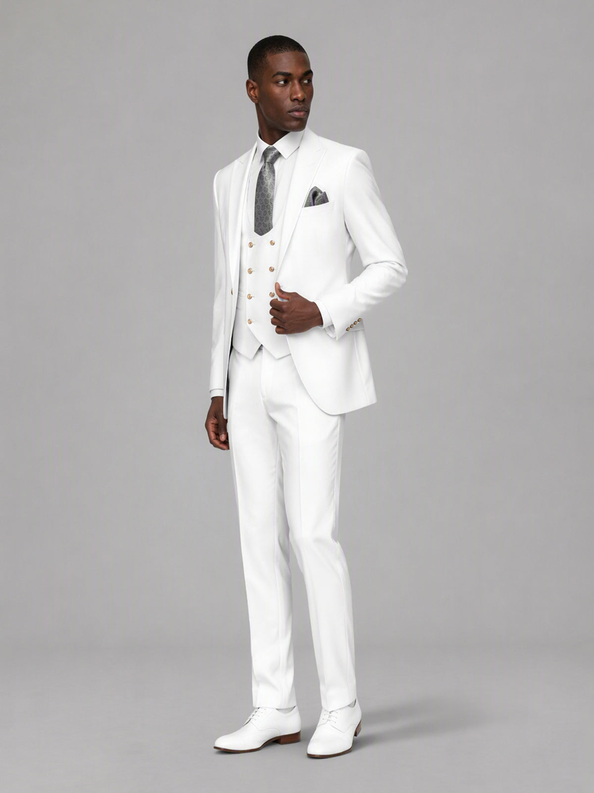 Men's White 3-Piece Suit Set – Jacket, Double-Breasted Vest & Trousers